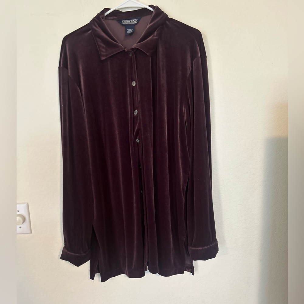 Vintage Land's End XL plum velvet button-down top